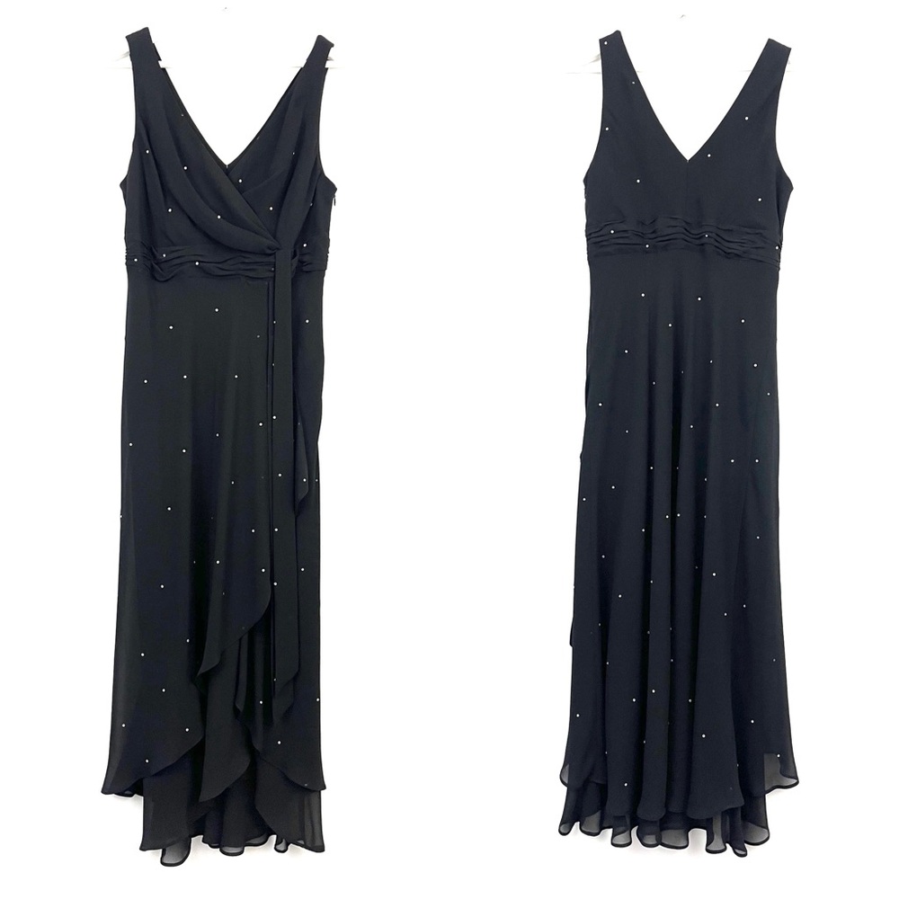VTG 90s Y2K Sheri Martin New York Layered Asymmetric Hem Rhinestone Midi Dress